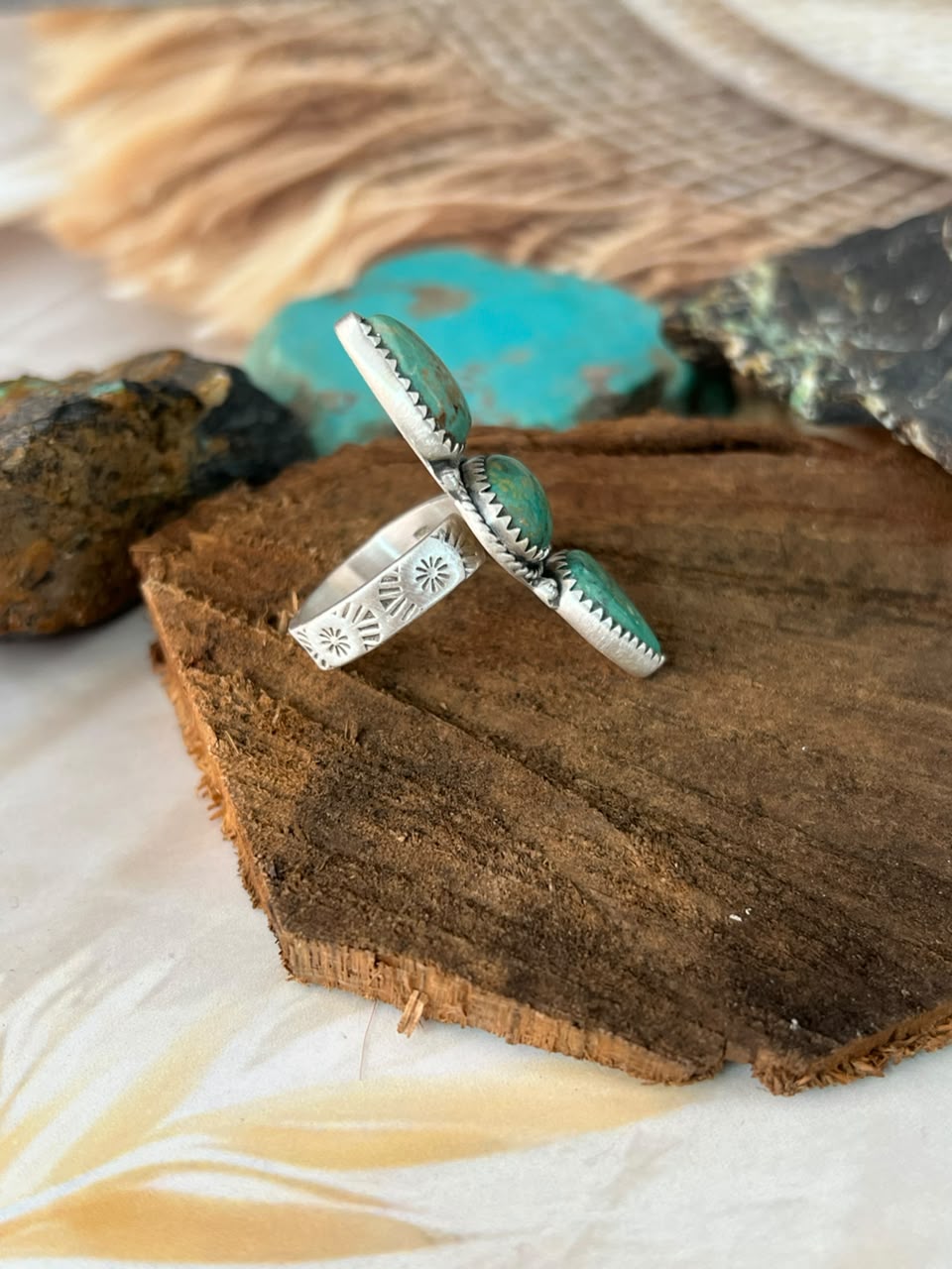 Handmade Sterling Silver Sonoran Turquoise Collection: Adjustable Ring Signed Nizhoni
