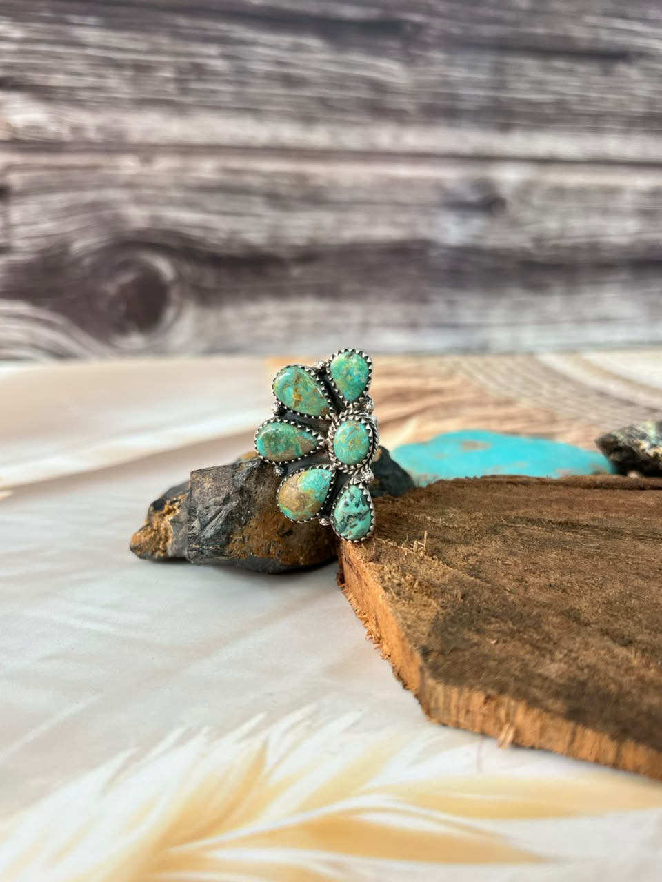 Handmade Sterling Silver Sonoran Turquoise Collection: Adjustable Ring Signed Nizhoni