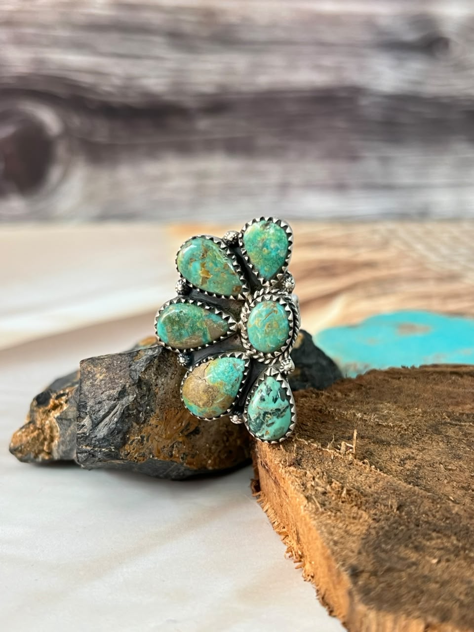 Handmade Sterling Silver Sonoran Turquoise Collection: Adjustable Ring Signed Nizhoni