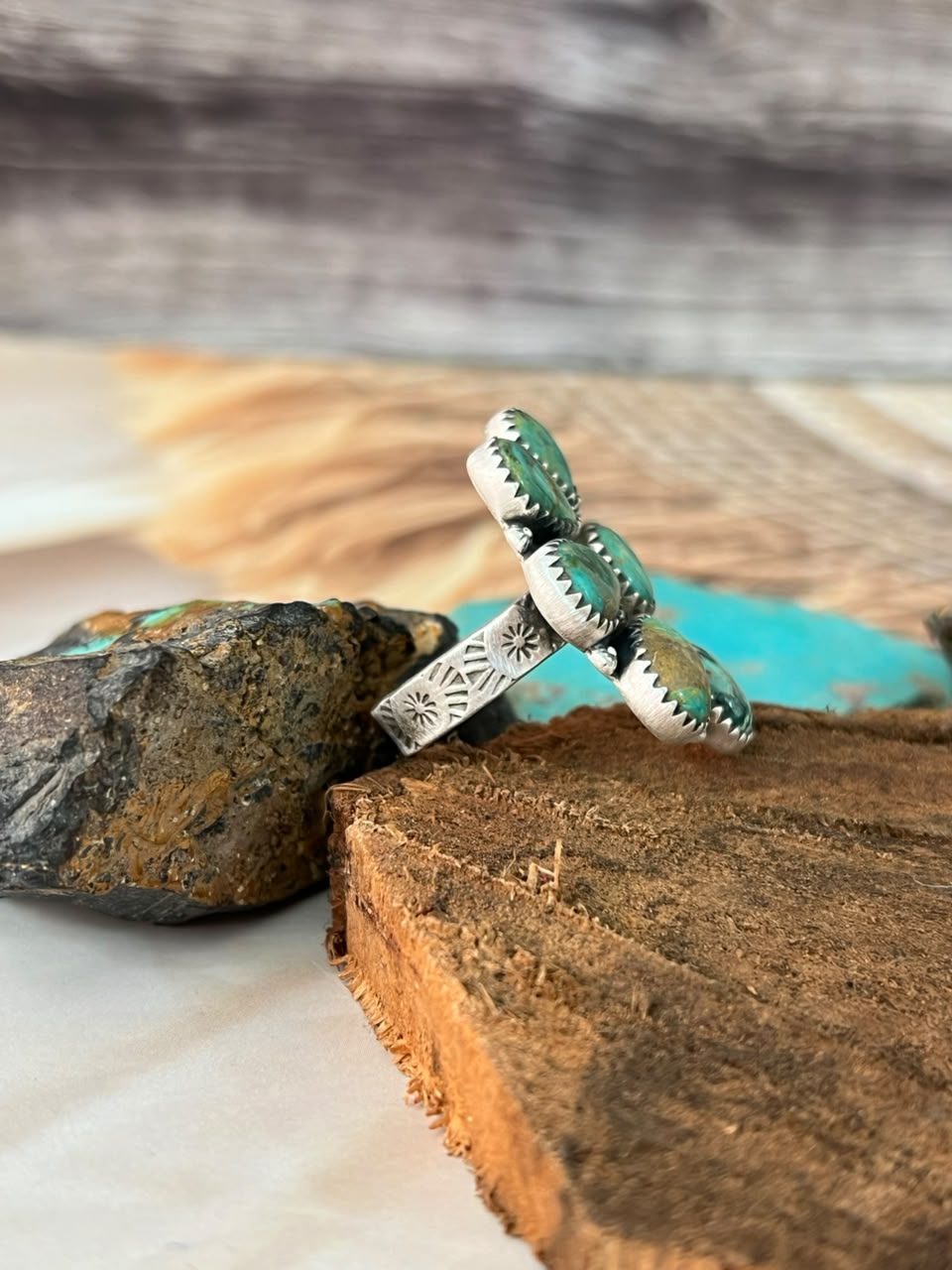 Handmade Sterling Silver Sonoran Turquoise Collection: Adjustable Ring Signed Nizhoni