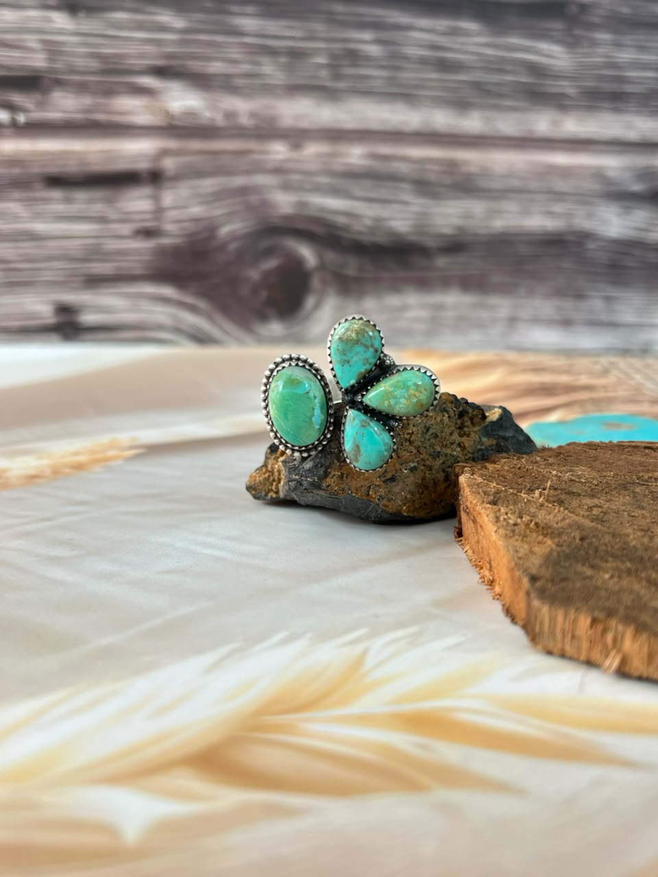 Handmade Sterling Silver Sonoran Turquoise Collection: Adjustable Ring Signed Nizhoni