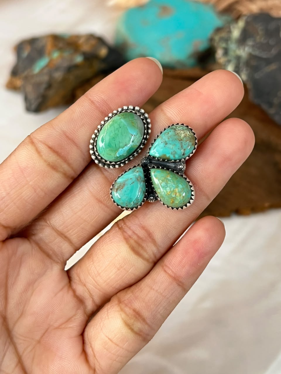 Handmade Sterling Silver Sonoran Turquoise Collection: Adjustable Ring Signed Nizhoni