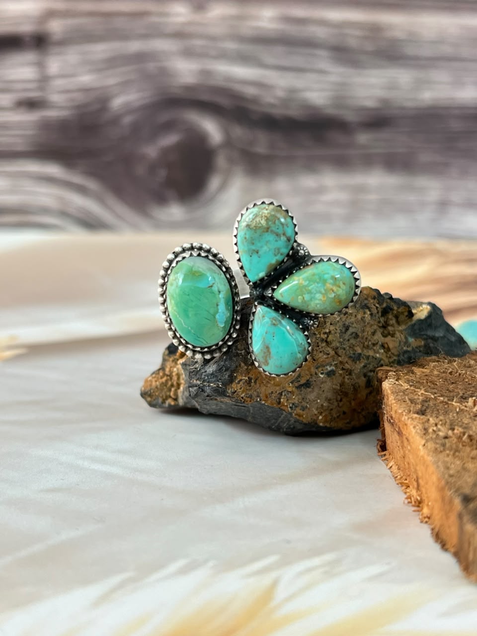 Handmade Sterling Silver Sonoran Turquoise Collection: Adjustable Ring Signed Nizhoni