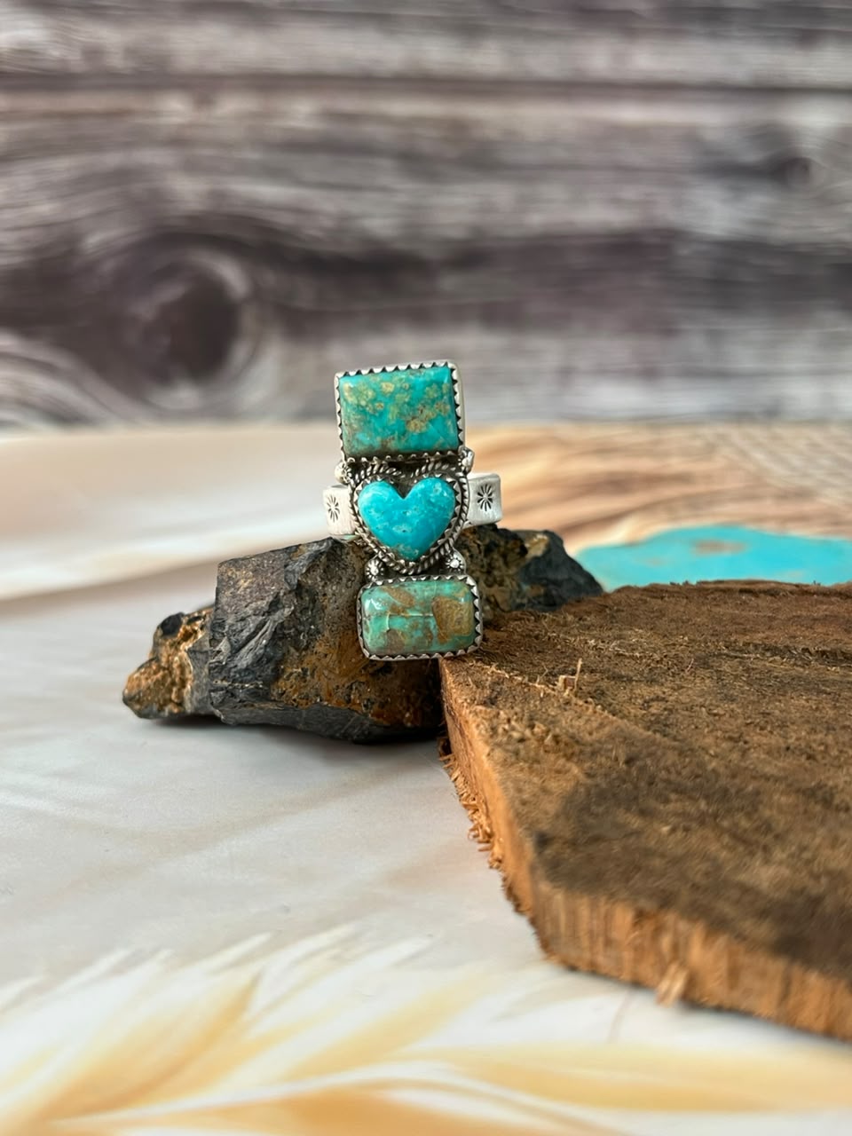 Handmade Sterling Silver Sonoran Turquoise Collection: Adjustable Ring Signed Nizhoni
