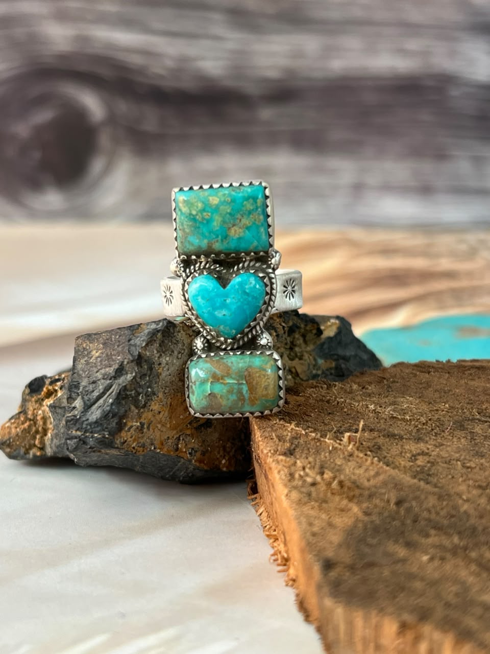 Handmade Sterling Silver Sonoran Turquoise Collection: Adjustable Ring Signed Nizhoni