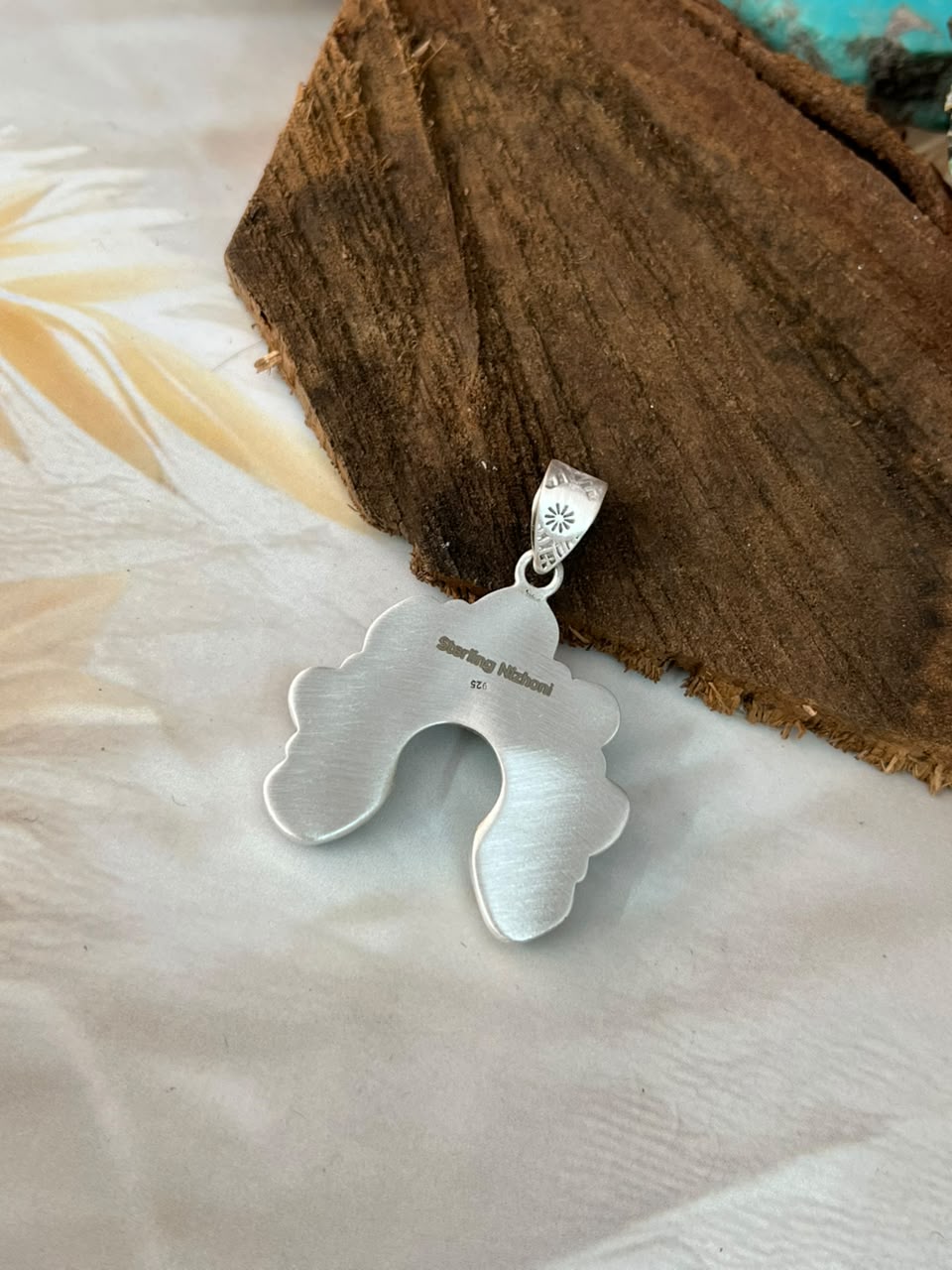 Handmade Sterling Silver Sonoran Turquoise Collection: Naja Pendant Signed Nizhoni (3)