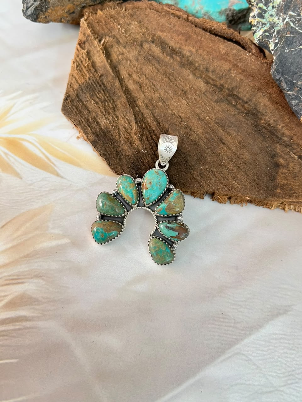 Handmade Sterling Silver Sonoran Turquoise Collection: Naja Pendant Signed Nizhoni (3)