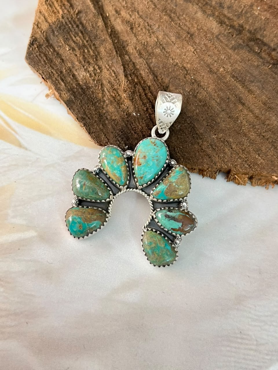 Handmade Sterling Silver Sonoran Turquoise Collection: Naja Pendant Signed Nizhoni (3)