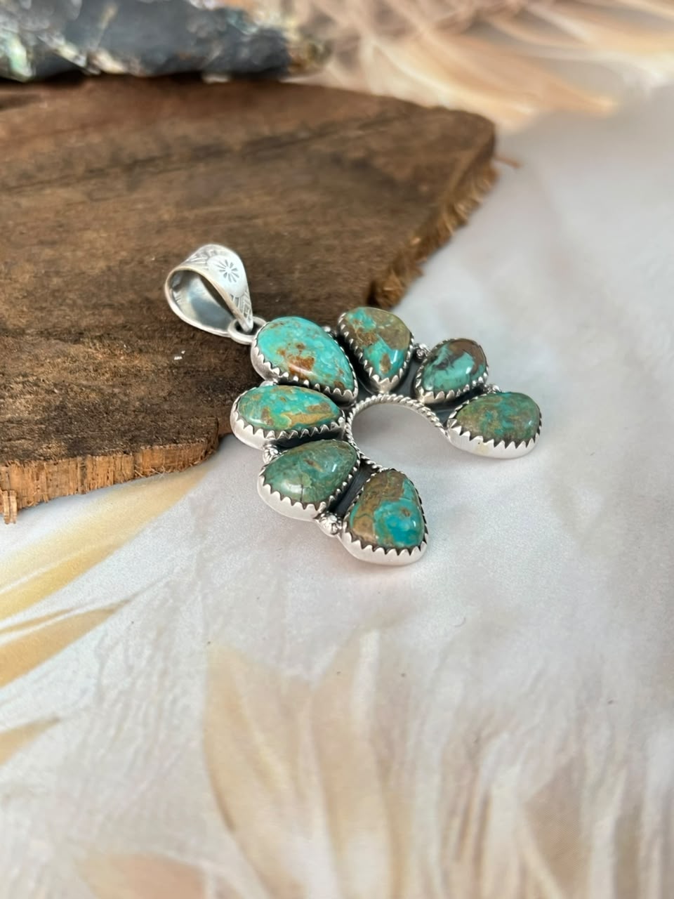 Handmade Sterling Silver Sonoran Turquoise Collection: Naja Pendant Signed Nizhoni (3)