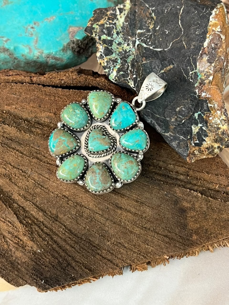 Handmade Sterling Silver Sonoran Turquoise Collection: Pendant Signed Nizhoni (1)