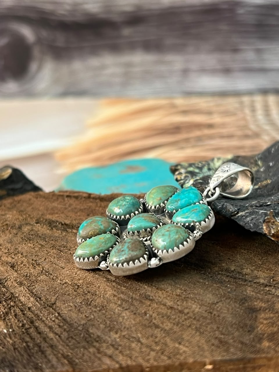 Handmade Sterling Silver Sonoran Turquoise Collection: Pendant Signed Nizhoni (1)