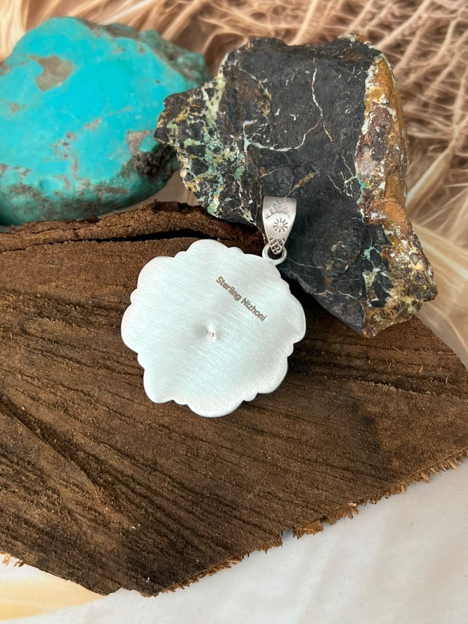 Handmade Sterling Silver Sonoran Turquoise Collection: Pendant Signed Nizhoni (1)