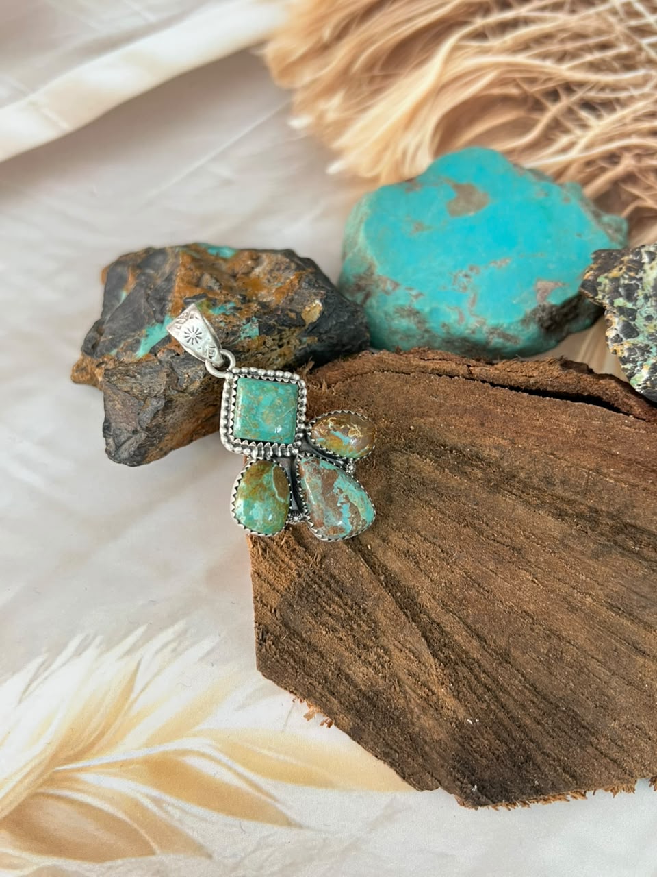 Handmade Sterling Silver Sonoran Turquoise Collection: Pendant Signed Nizhoni (2)