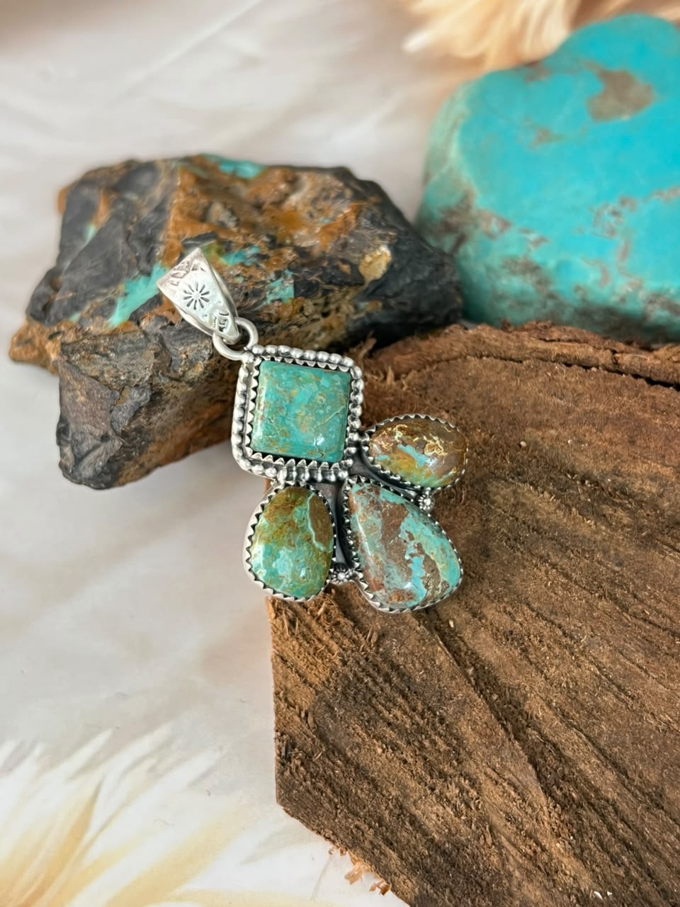 Handmade Sterling Silver Sonoran Turquoise Collection: Pendant Signed Nizhoni (2)