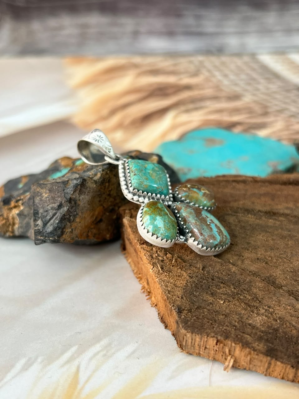 Handmade Sterling Silver Sonoran Turquoise Collection: Pendant Signed Nizhoni (2)