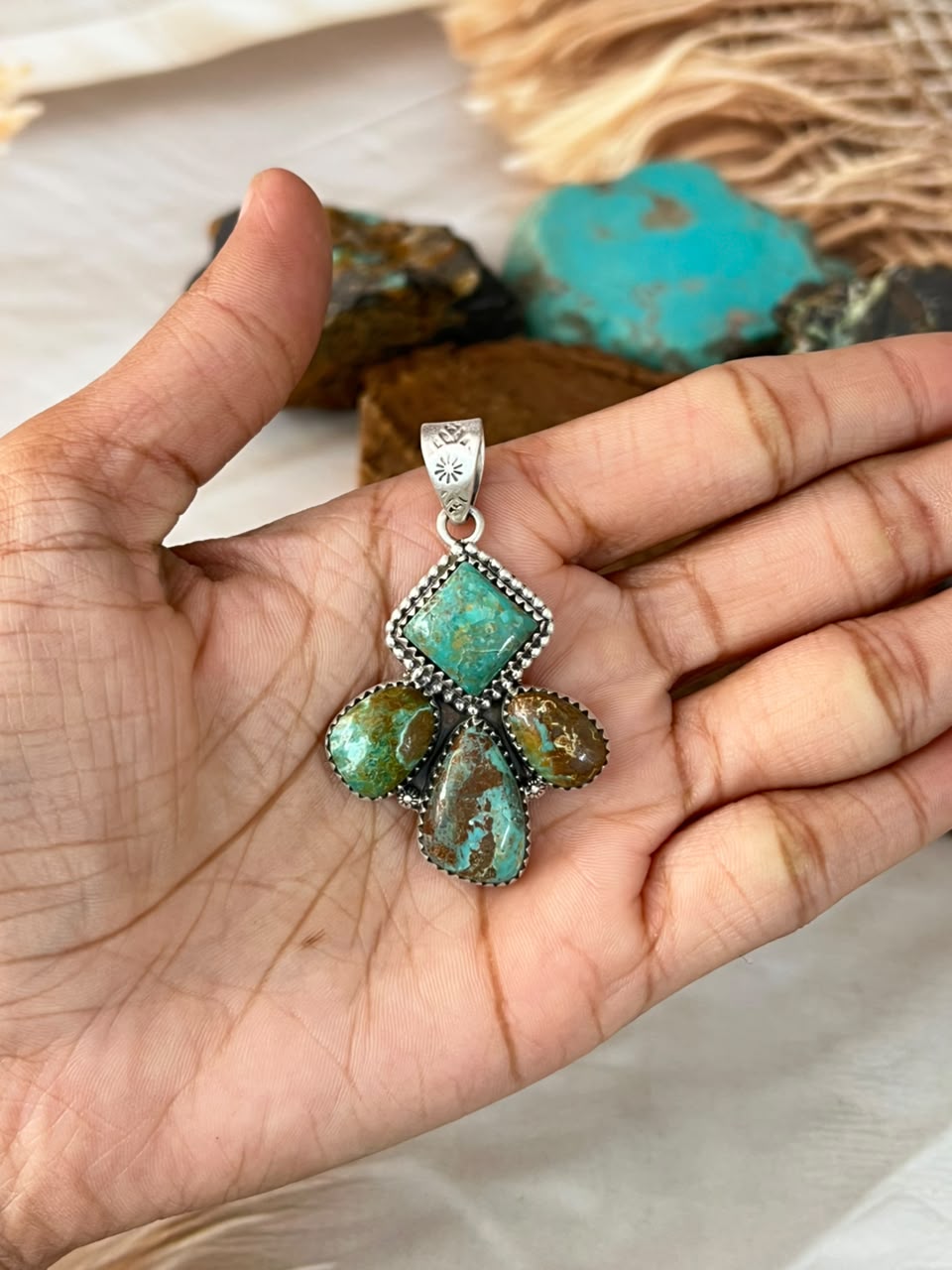 Handmade Sterling Silver Sonoran Turquoise Collection: Pendant Signed Nizhoni (2)