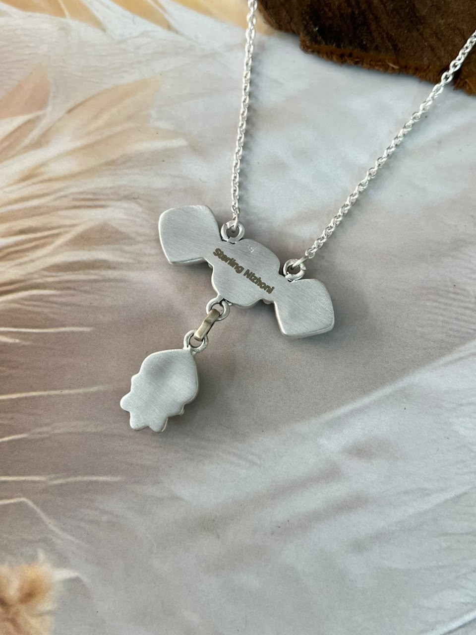 Handmade Sterling Silver Sonoran Turquoise Collection: Necklace Signed Nizhoni