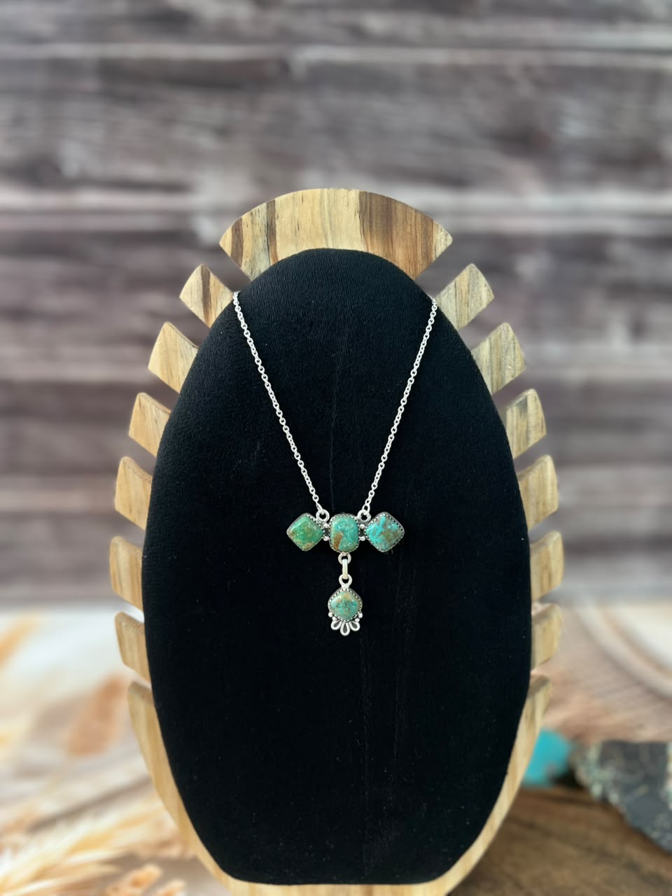 Handmade Sterling Silver Sonoran Turquoise Collection: Necklace Signed Nizhoni