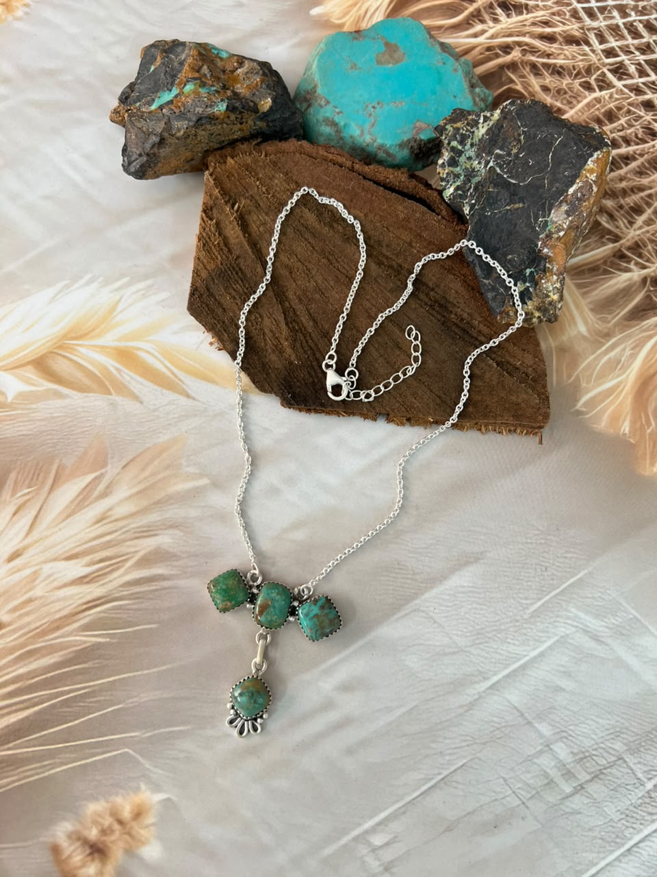 Handmade Sterling Silver Sonoran Turquoise Collection: Necklace Signed Nizhoni