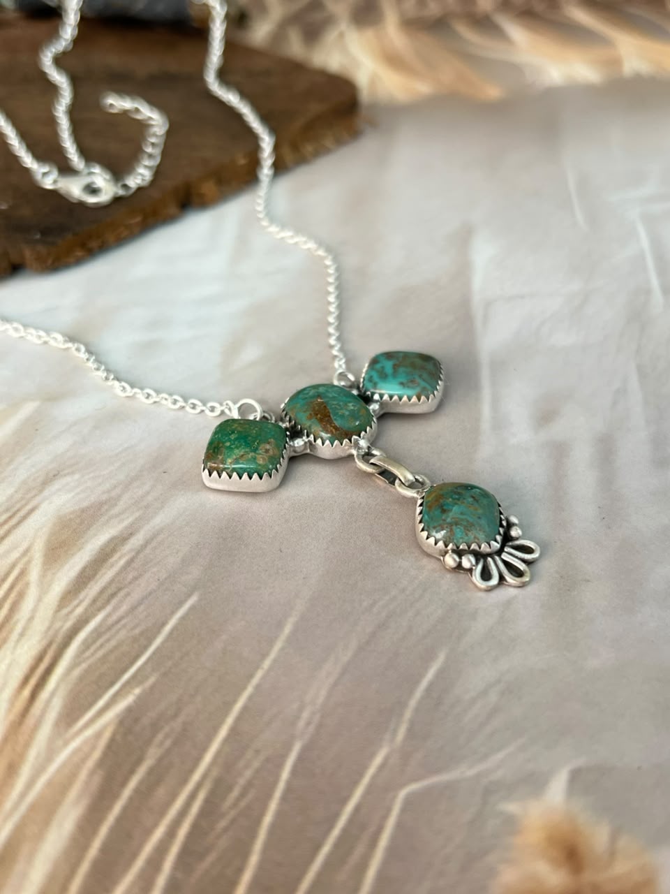 Handmade Sterling Silver Sonoran Turquoise Collection: Necklace Signed Nizhoni