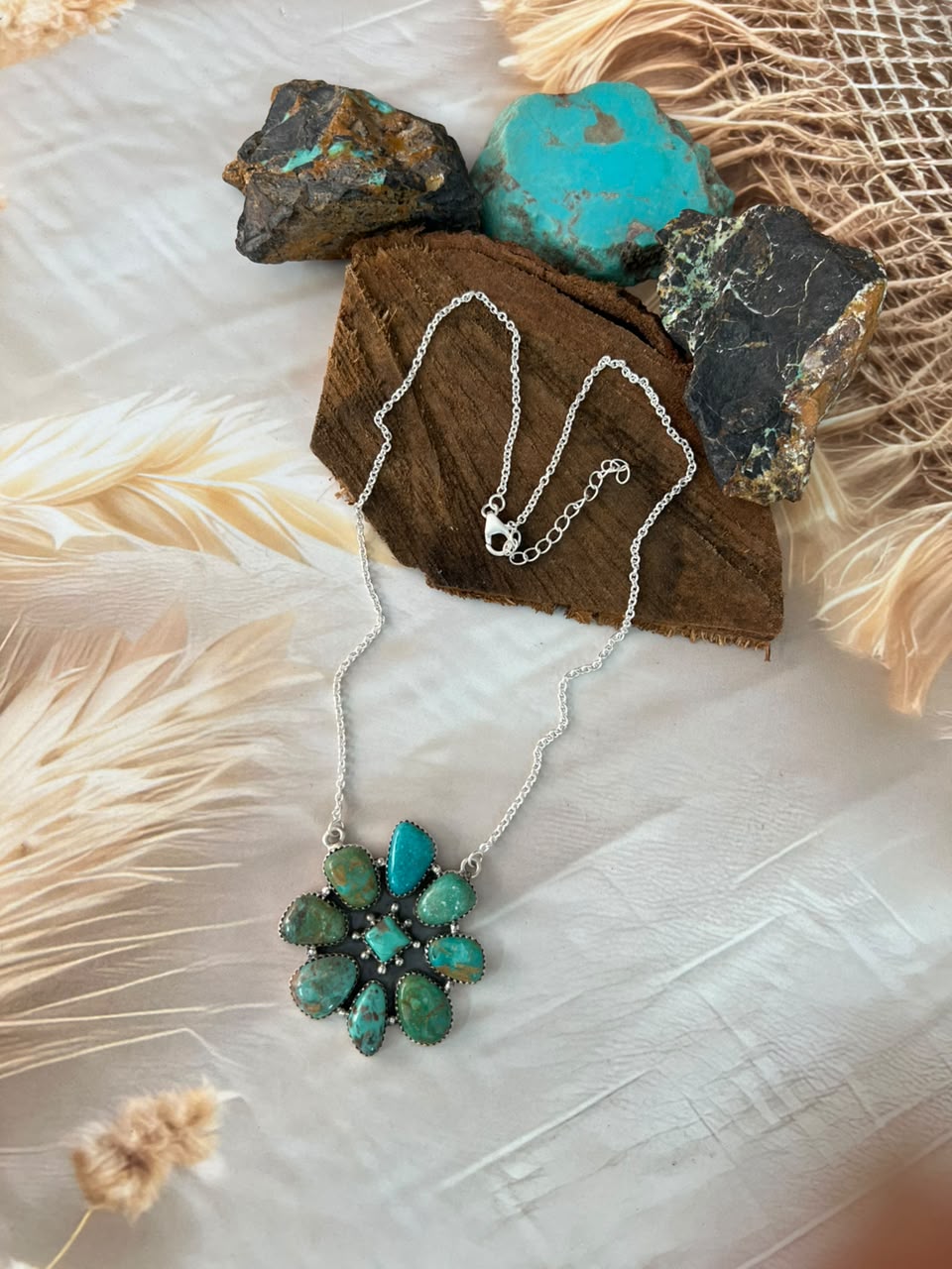 Handmade Sterling Silver Sonoran Turquoise Collection: Necklace Signed Nizhoni (4)