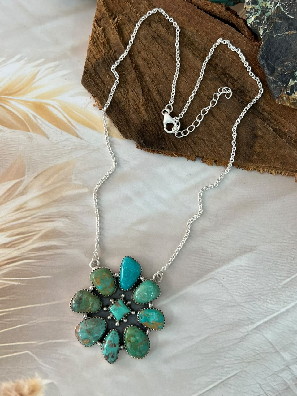 Handmade Sterling Silver Sonoran Turquoise Collection: Necklace Signed Nizhoni (4)