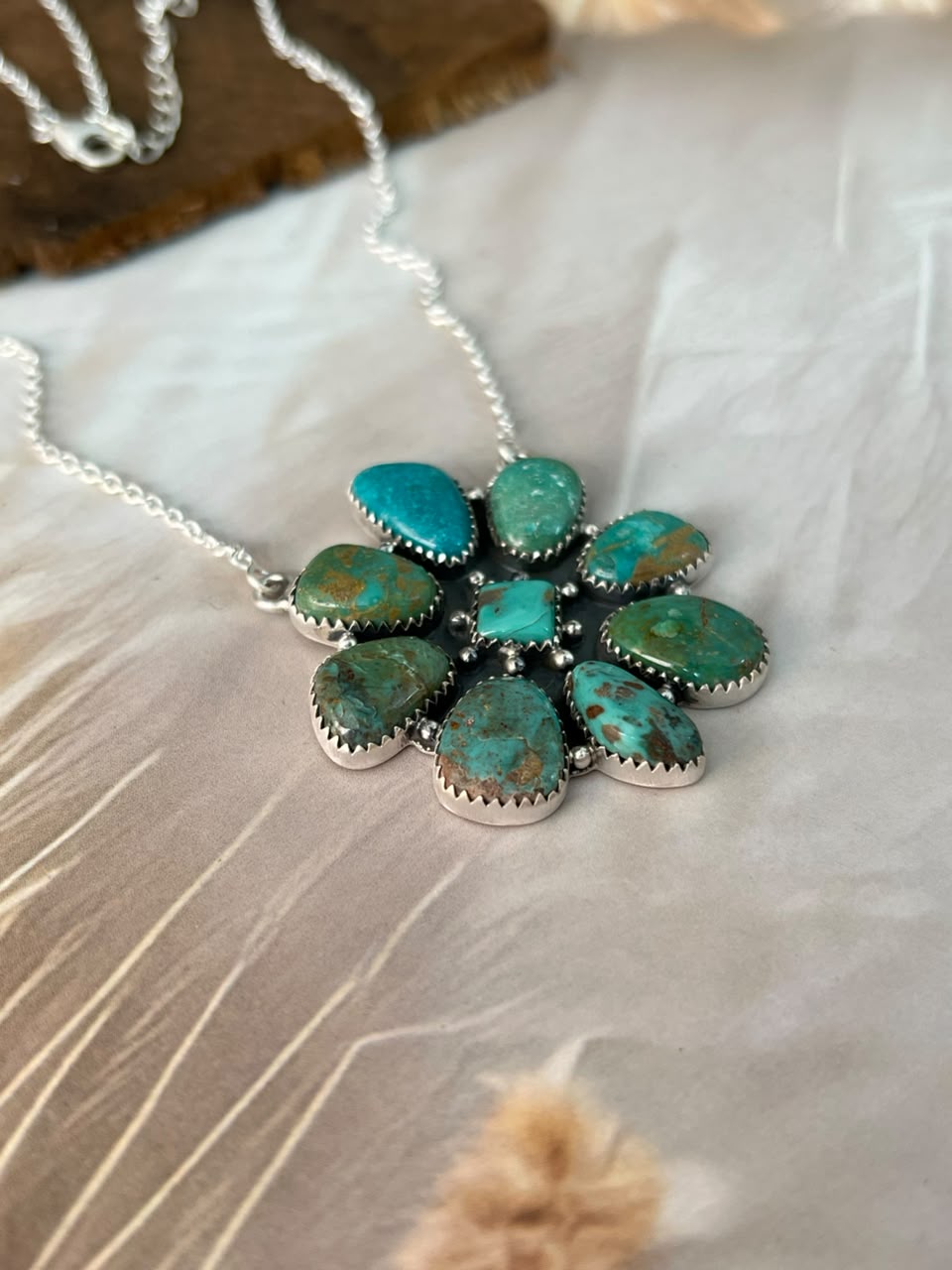 Handmade Sterling Silver Sonoran Turquoise Collection: Necklace Signed Nizhoni (4)