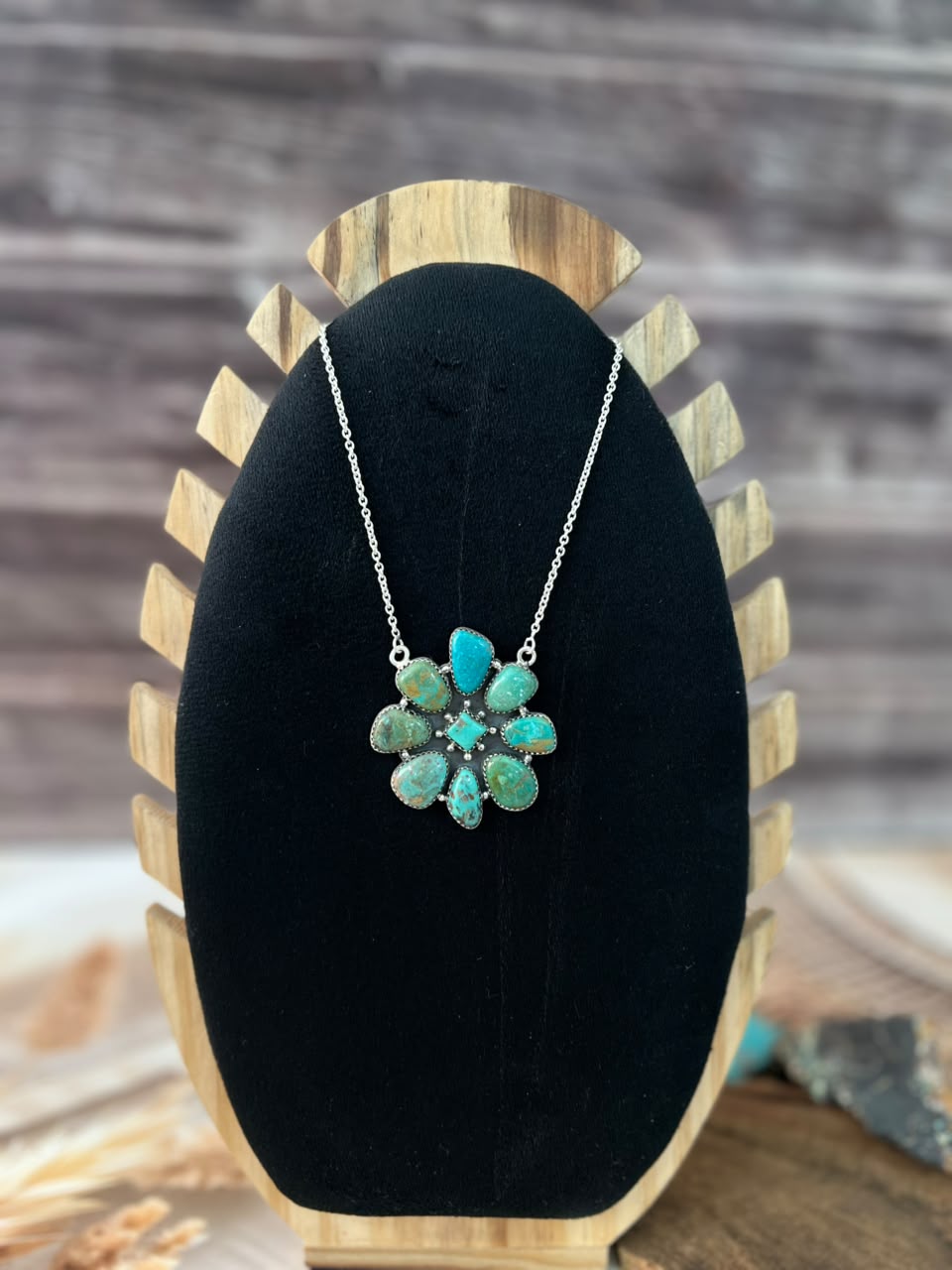 Handmade Sterling Silver Sonoran Turquoise Collection: Necklace Signed Nizhoni (4)