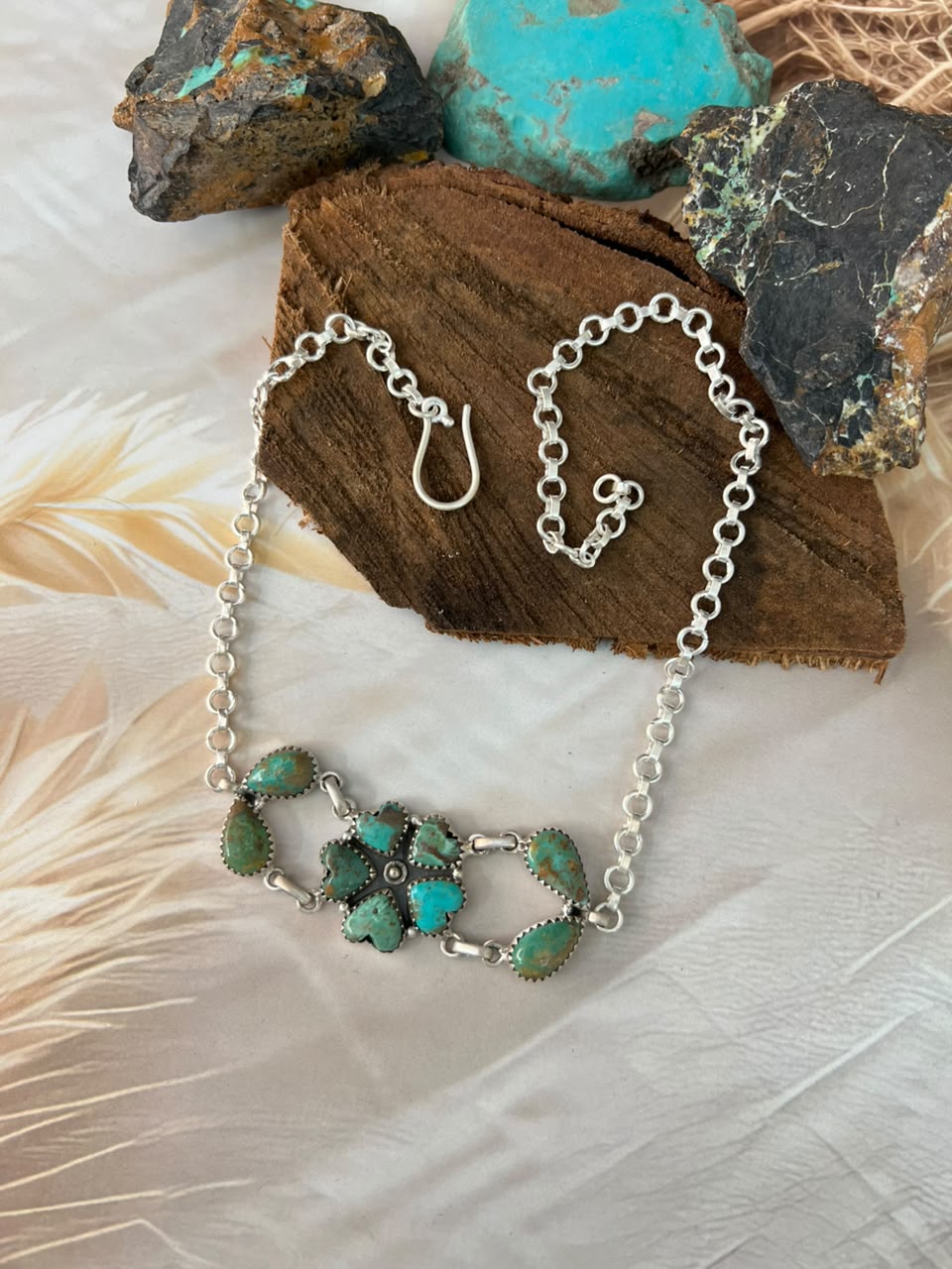 Handmade Sterling Silver Sonoran Turquoise Collection: Choker Necklace Signed Nizhoni