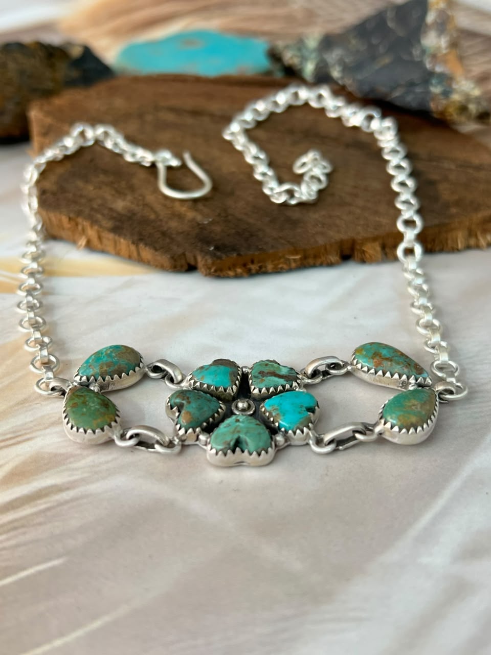 Handmade Sterling Silver Sonoran Turquoise Collection: Choker Necklace Signed Nizhoni