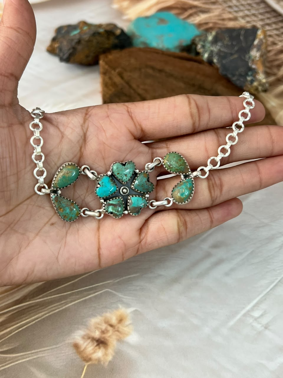 Handmade Sterling Silver Sonoran Turquoise Collection: Choker Necklace Signed Nizhoni