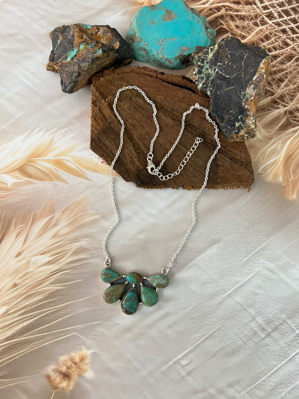 Handmade Sterling Silver Sonoran Turquoise Collection: Necklace Signed Nizhoni
