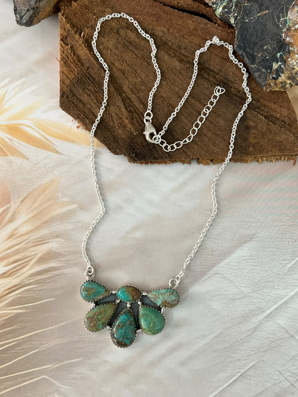 Handmade Sterling Silver Sonoran Turquoise Collection: Necklace Signed Nizhoni