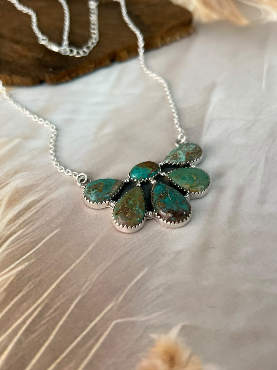 Handmade Sterling Silver Sonoran Turquoise Collection: Necklace Signed Nizhoni
