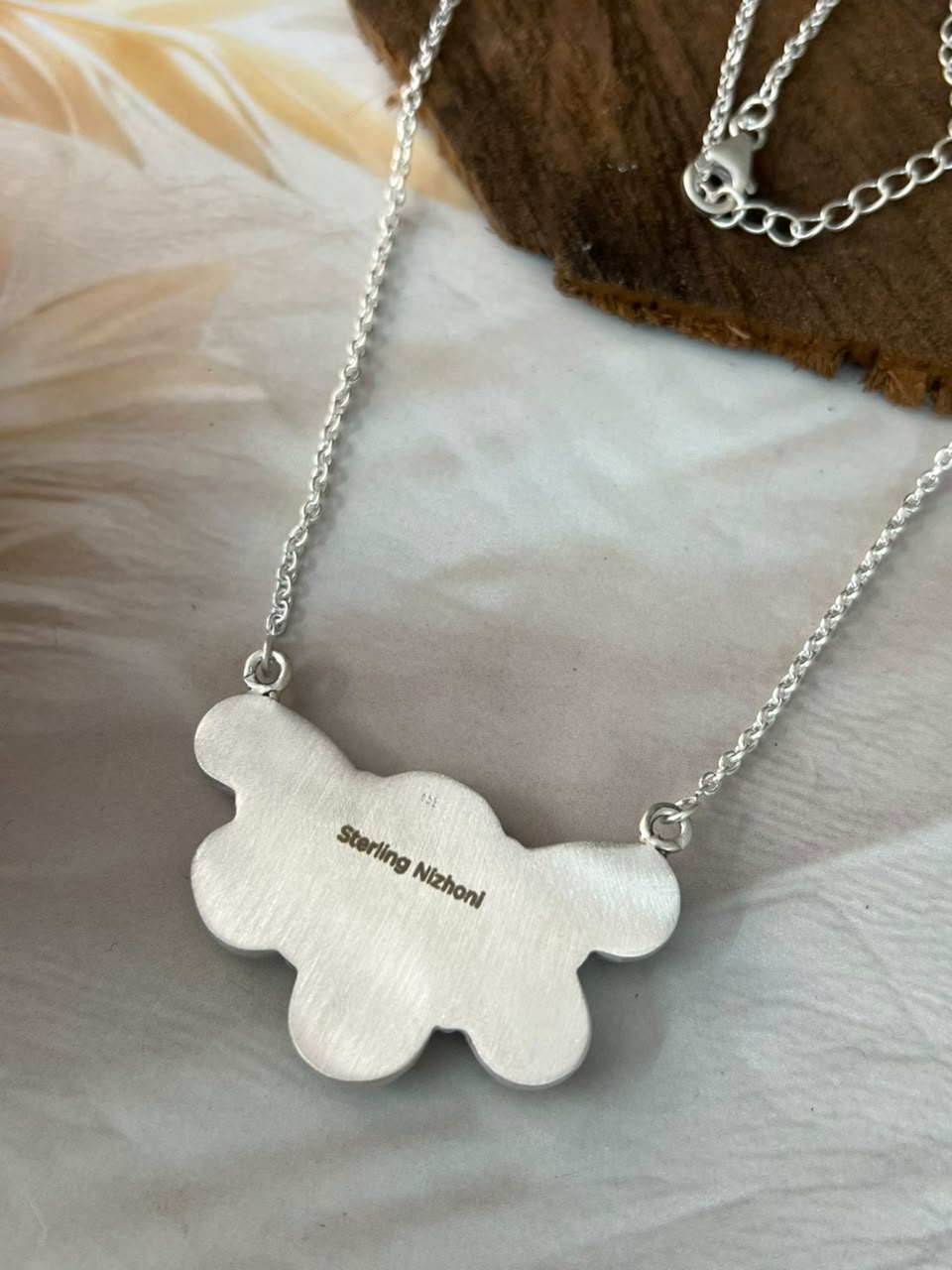 Handmade Sterling Silver Sonoran Turquoise Collection: Necklace Signed Nizhoni