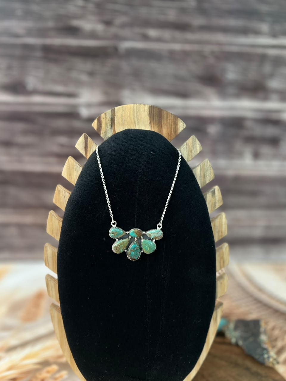 Handmade Sterling Silver Sonoran Turquoise Collection: Necklace Signed Nizhoni
