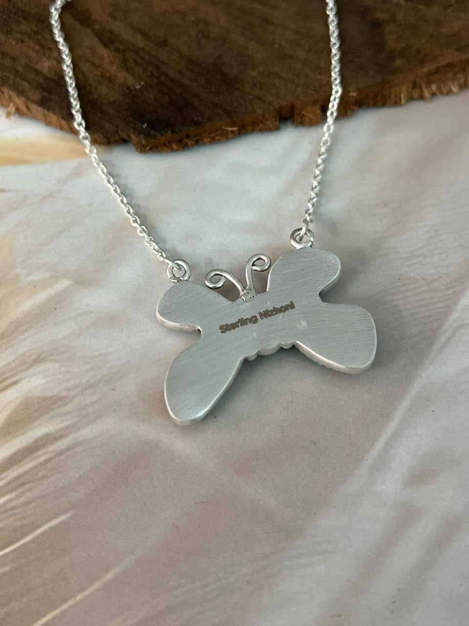 Handmade Sterling Silver Sonoran Turquoise Collection: Butterfly Necklace Signed Nizhoni