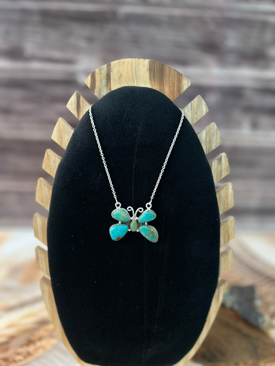 Handmade Sterling Silver Sonoran Turquoise Collection: Butterfly Necklace Signed Nizhoni