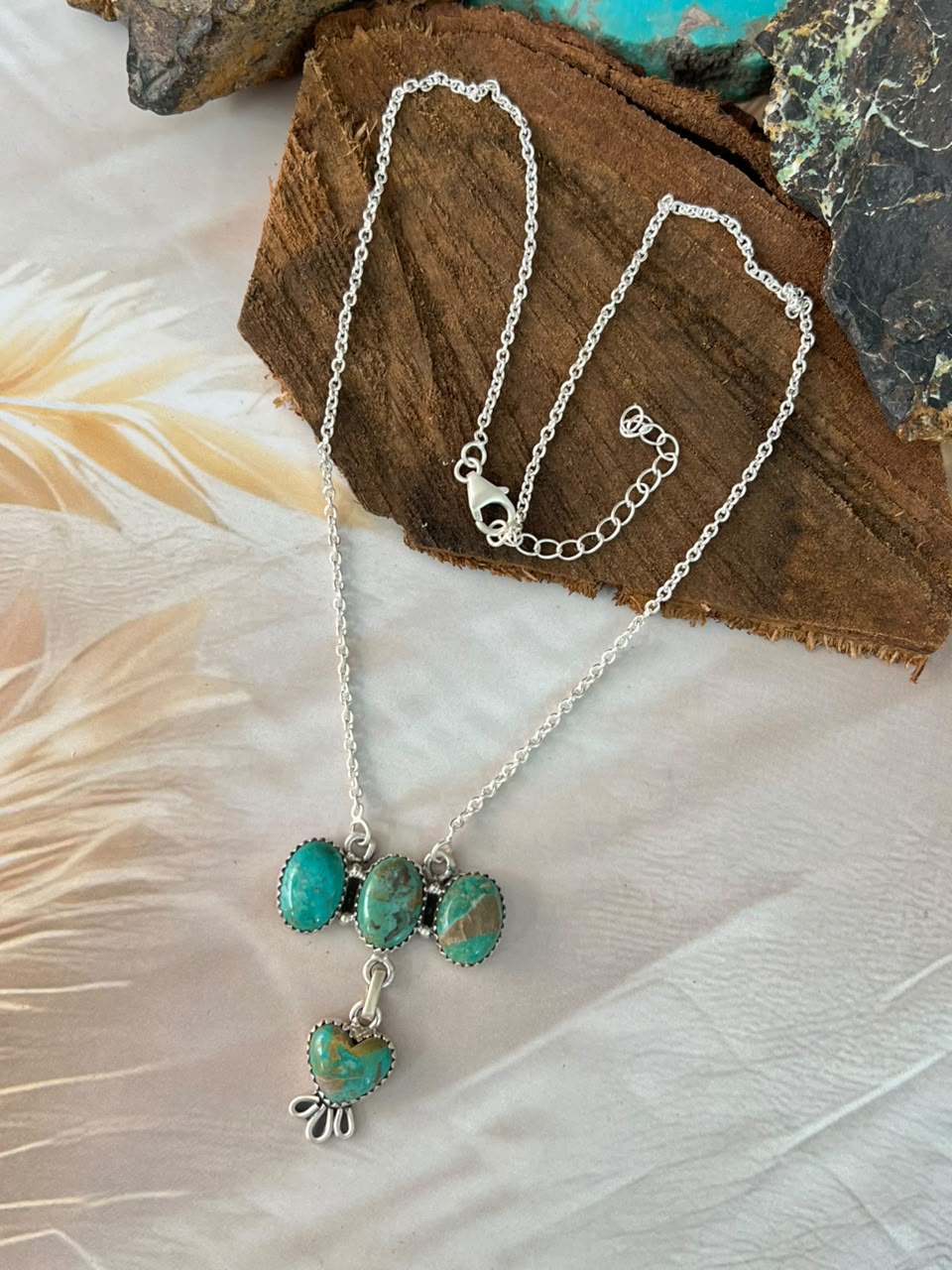 Handmade Sterling Silver Sonoran Turquoise Collection: Necklace Signed Nizhoni