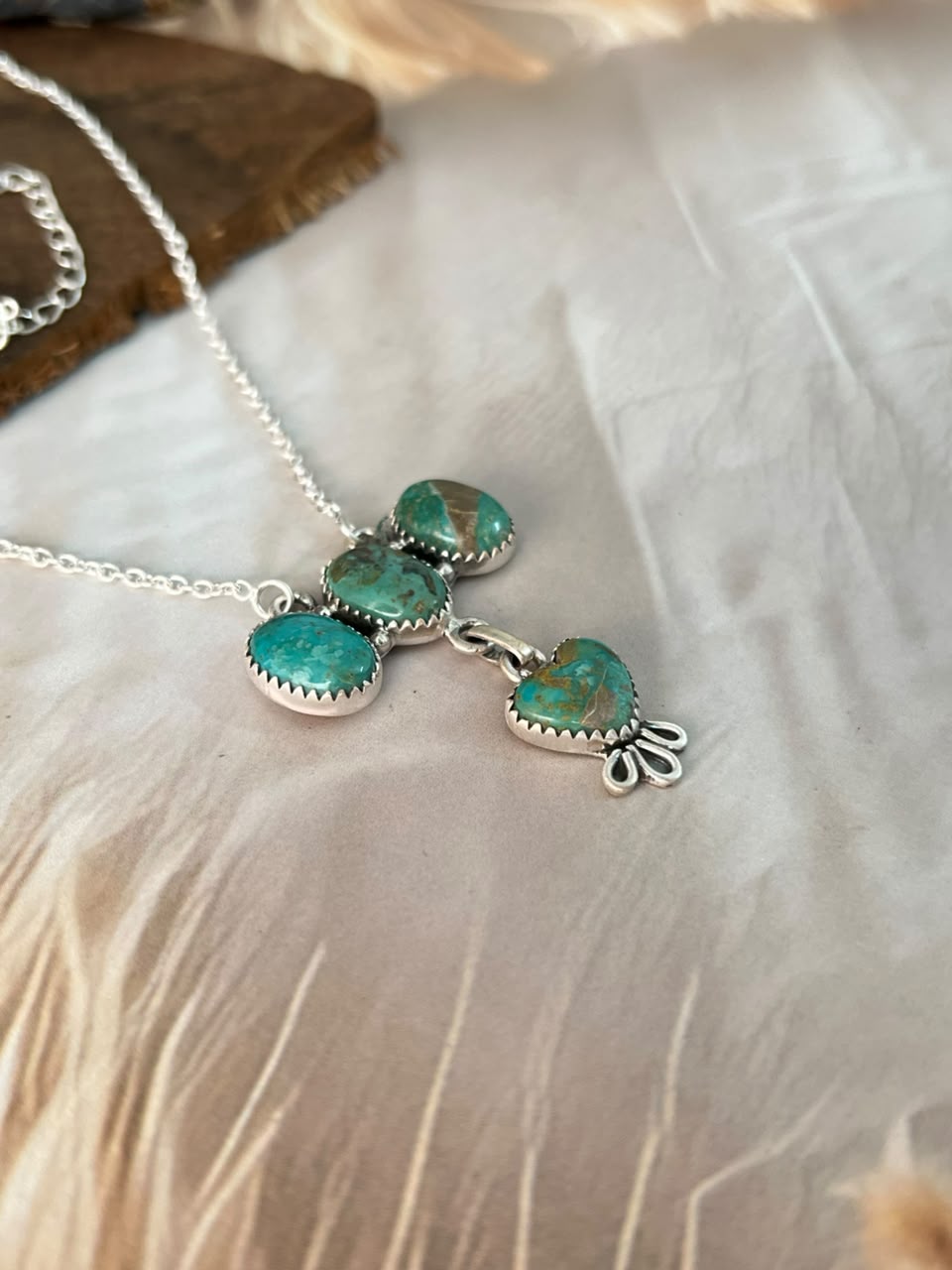 Handmade Sterling Silver Sonoran Turquoise Collection: Necklace Signed Nizhoni