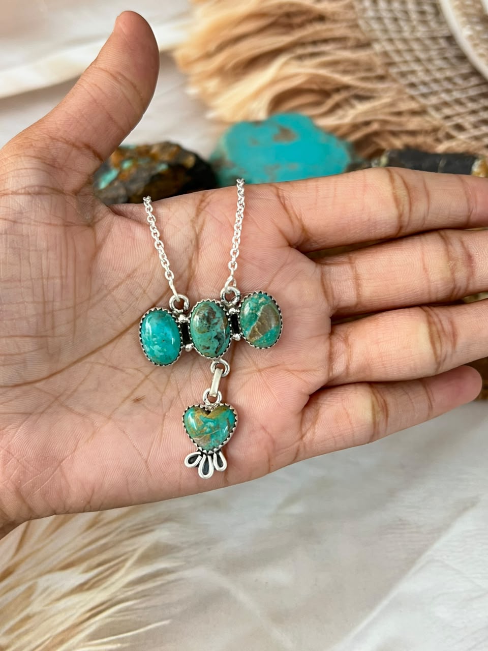 Handmade Sterling Silver Sonoran Turquoise Collection: Necklace Signed Nizhoni
