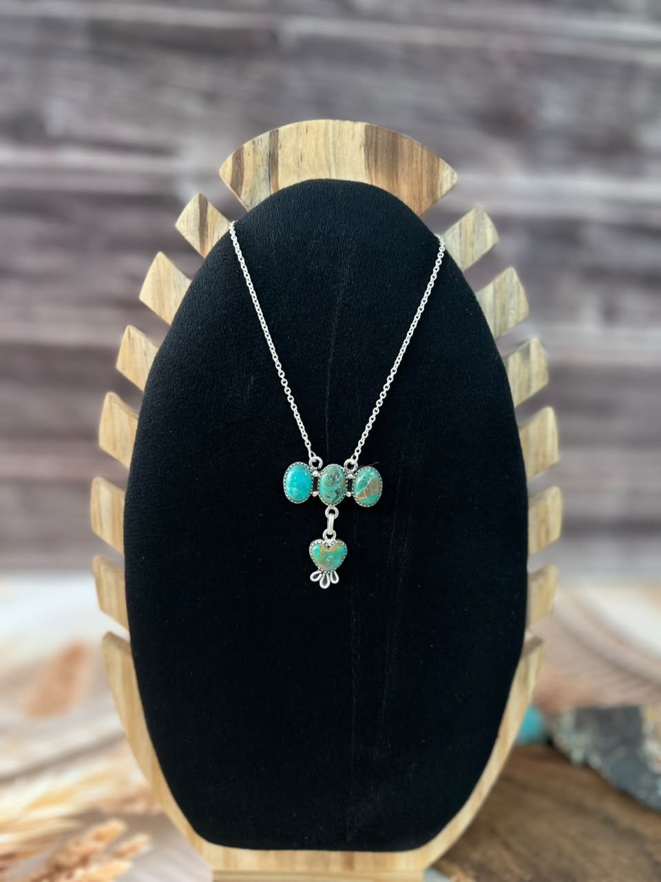Handmade Sterling Silver Sonoran Turquoise Collection: Necklace Signed Nizhoni
