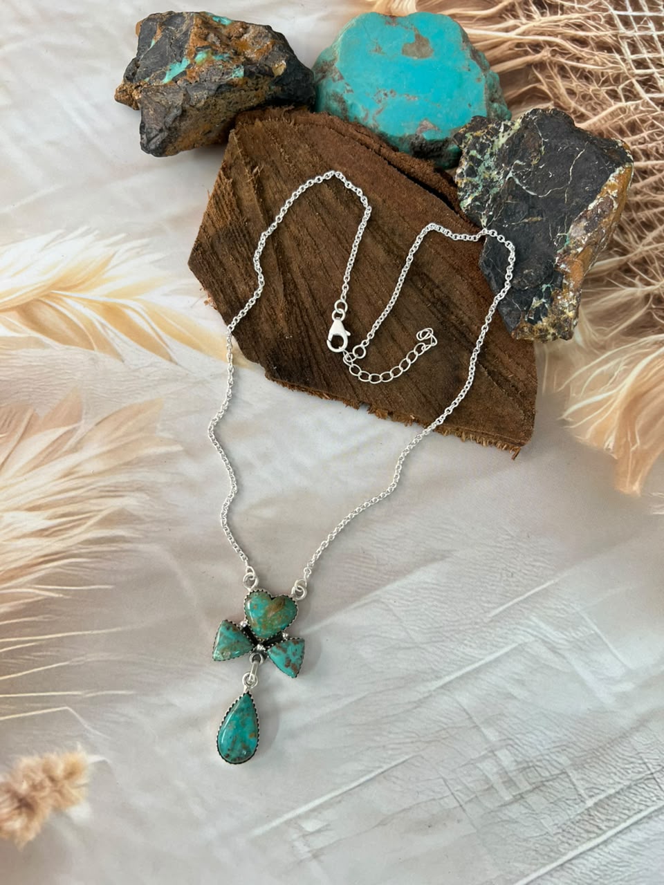 Handmade Sterling Silver Sonoran Turquoise Collection: Necklace Signed Nizhoni