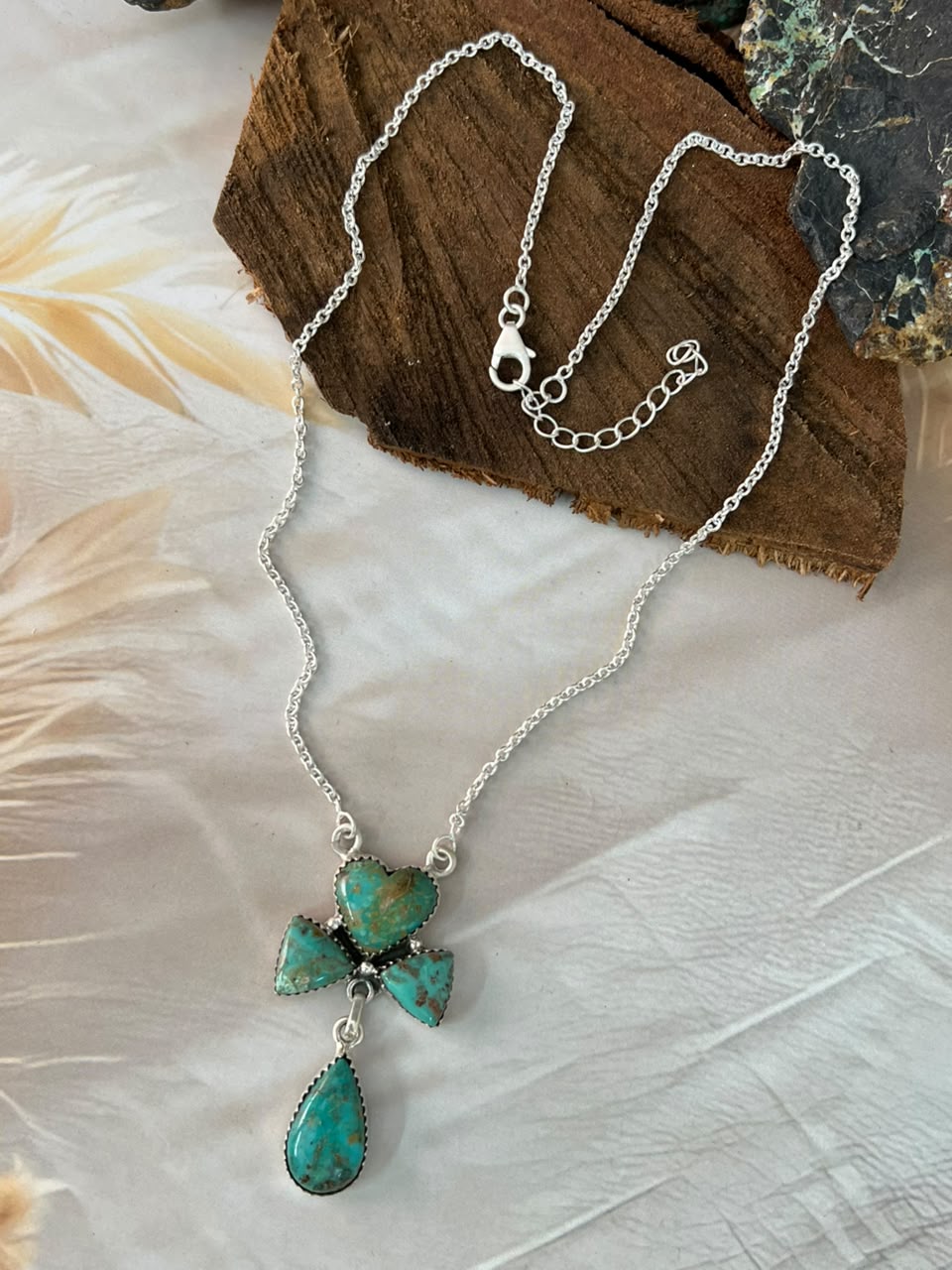 Handmade Sterling Silver Sonoran Turquoise Collection: Necklace Signed Nizhoni