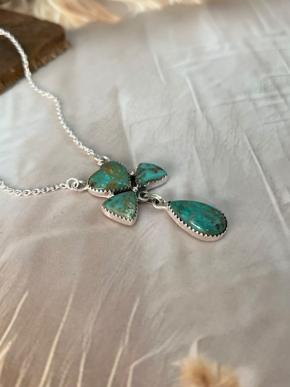 Handmade Sterling Silver Sonoran Turquoise Collection: Necklace Signed Nizhoni