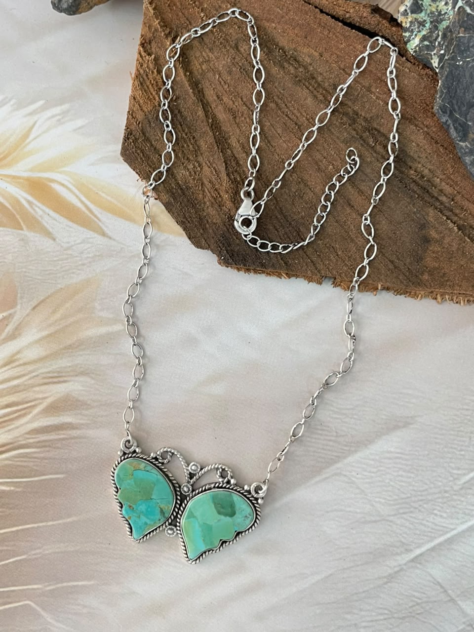Handmade Sterling Silver Kingman Turquoise Butterfly Necklace Signed Nizhoni