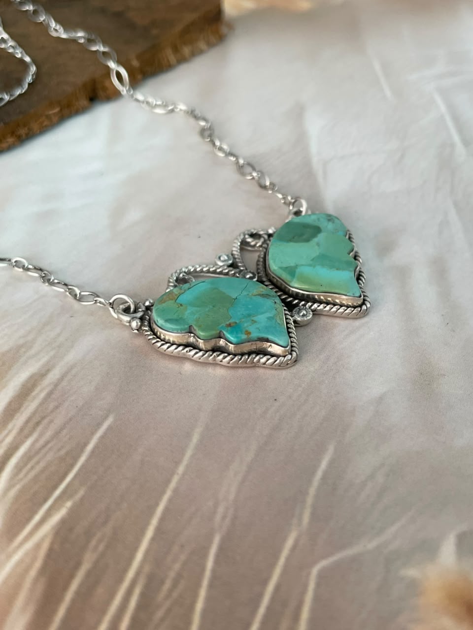 Handmade Sterling Silver Kingman Turquoise Butterfly Necklace Signed Nizhoni