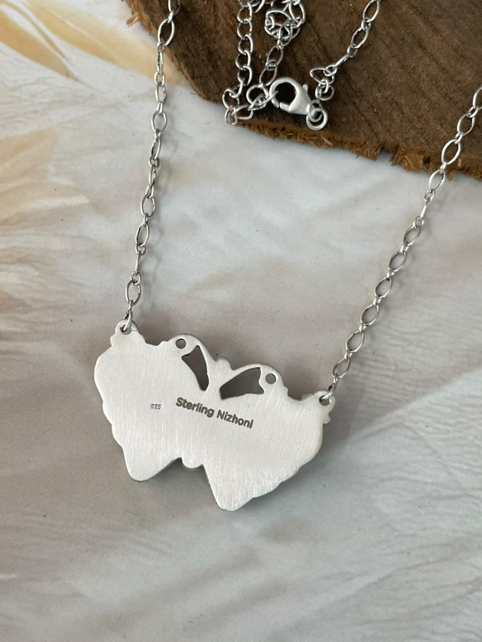 Handmade Sterling Silver Kingman Turquoise Butterfly Necklace Signed Nizhoni