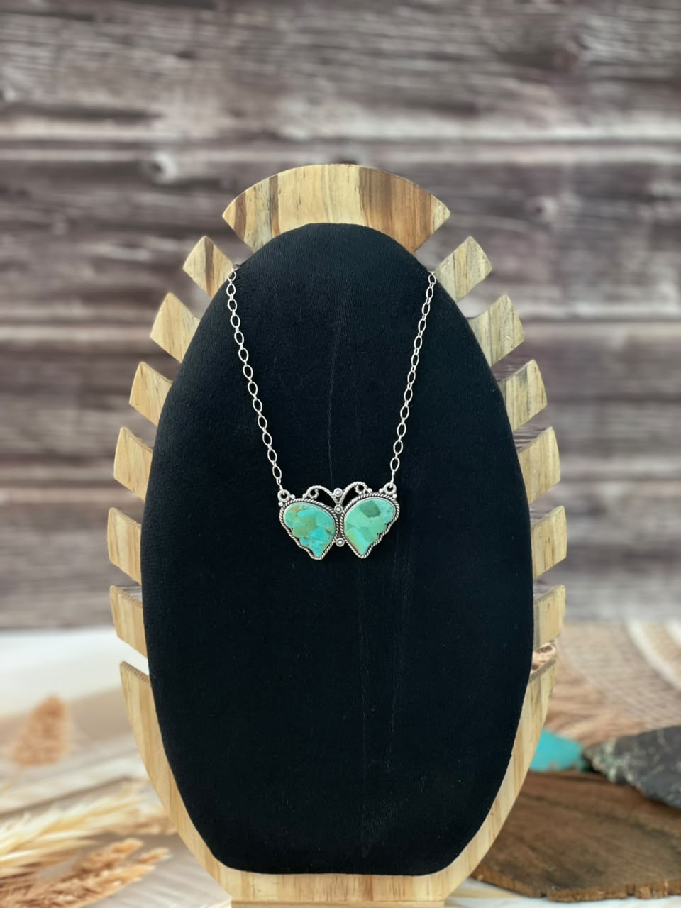 Handmade Sterling Silver Kingman Turquoise Butterfly Necklace Signed Nizhoni