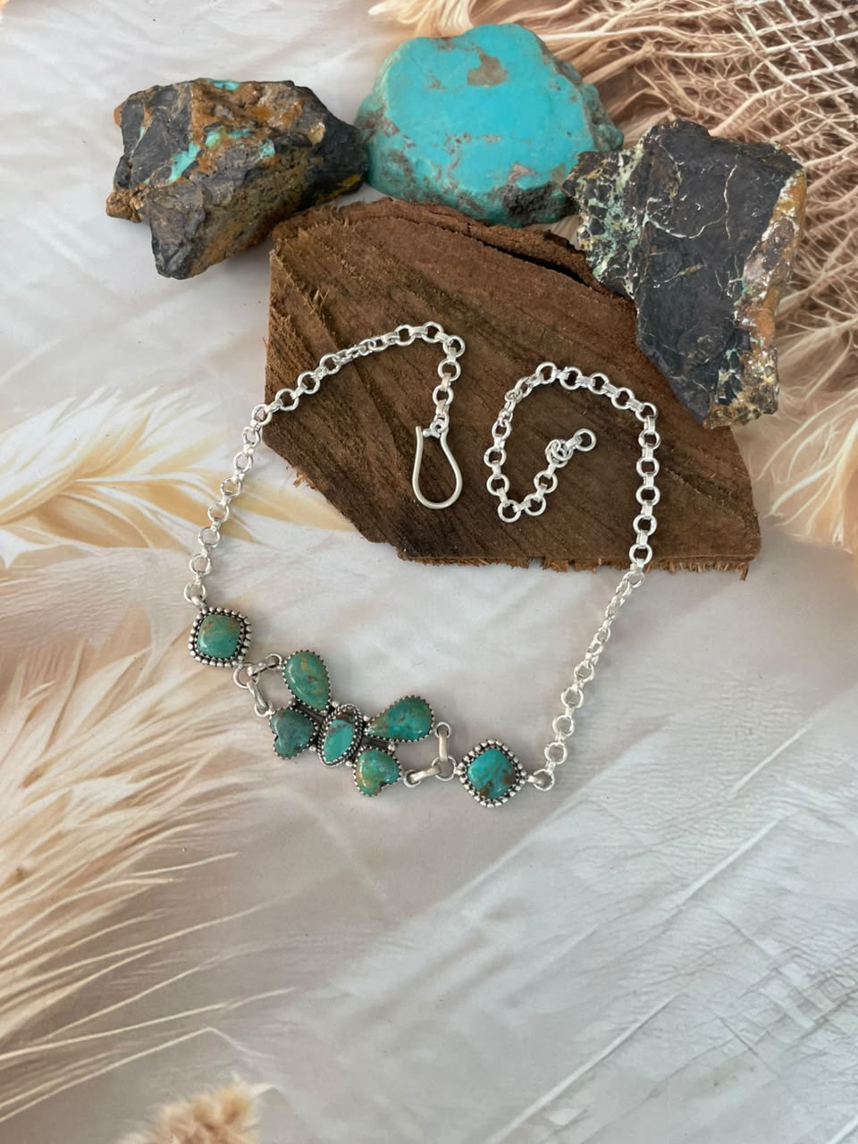 Handmade Sterling Silver Sonoran Turquoise Collection: Choker Necklace Signed Nizhoni